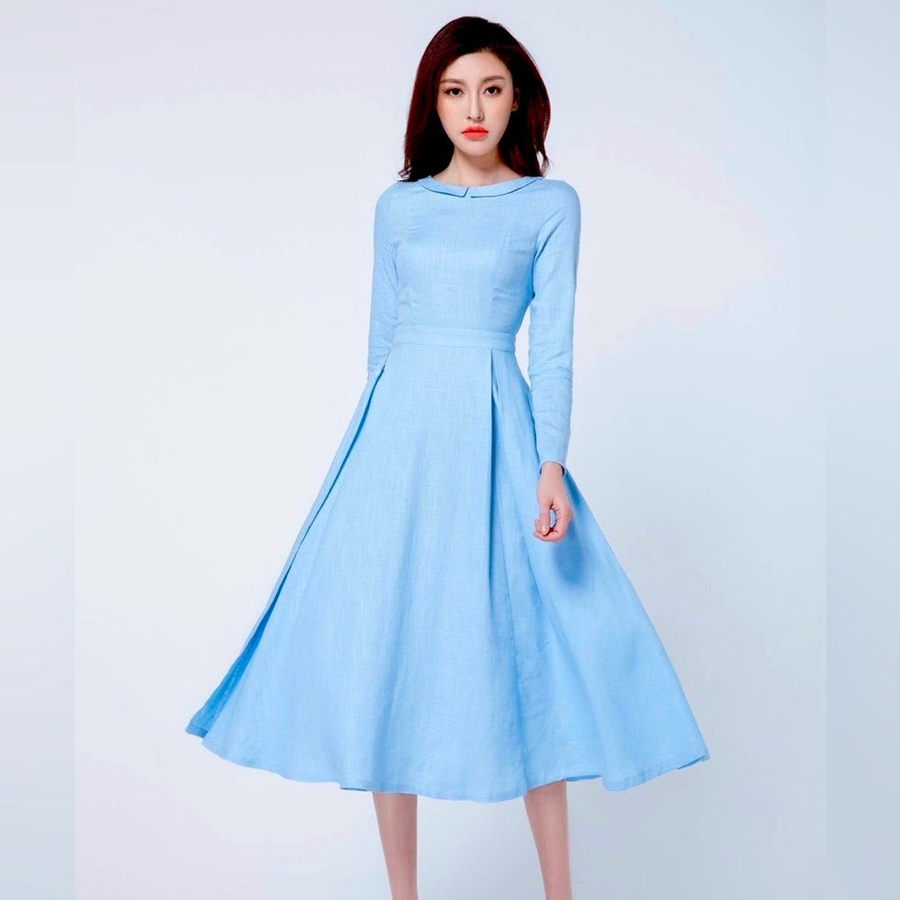 Elegant Blue Long Sleeve Dress
